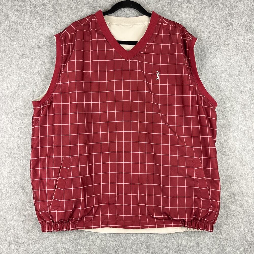 PGA‎ Tour Reversible Golf Vest Mens XL Red Windowpane Check Pullover Windbreaker